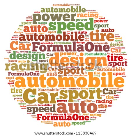 Car info-text graphics and arrangement concept on white background (word cloud)