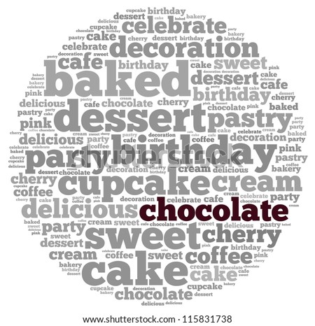 Chocolate info-text graphics and arrangement concept on white background (word cloud)