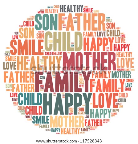 Family info-text graphics and arrangement concept on white background (word cloud)
