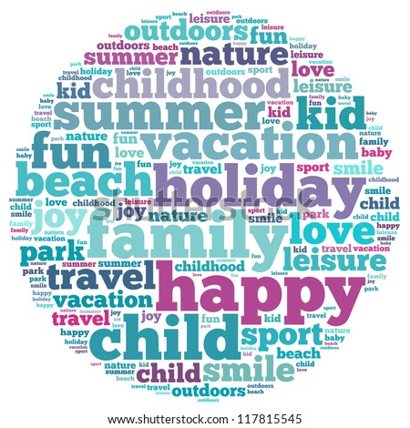 Happy family info-text graphics and arrangement concept on white background (word cloud)
