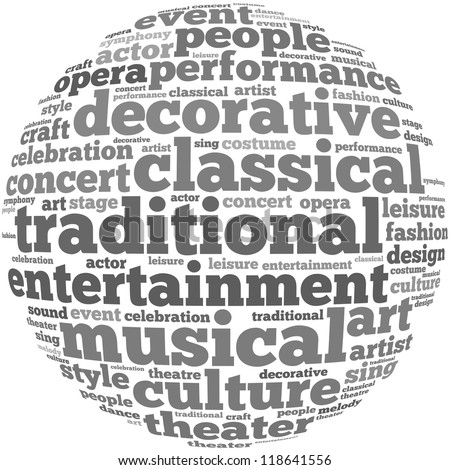 Culture and entertainment info-text graphics and arrangement concept on white background (word cloud)