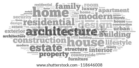 Home info-text graphics and arrangement concept on white background (word cloud)