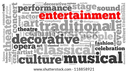 entertainment info-text graphics and arrangement concept on white background (word cloud)