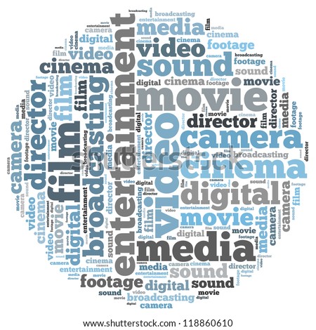 Video info-text graphics and arrangement concept on white background (word cloud)