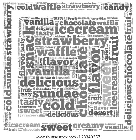 sweet info-text graphics and arrangement concept on white background (word cloud)