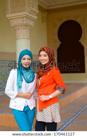beautiful young muslim student smile happy friendship