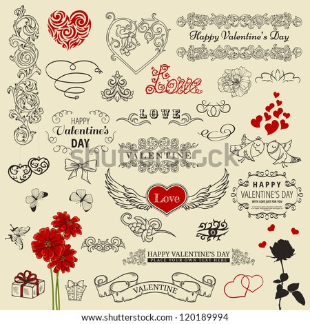 Set of valentine design elements