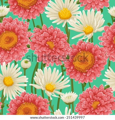 Floral pattern with chamomiles and other flowers