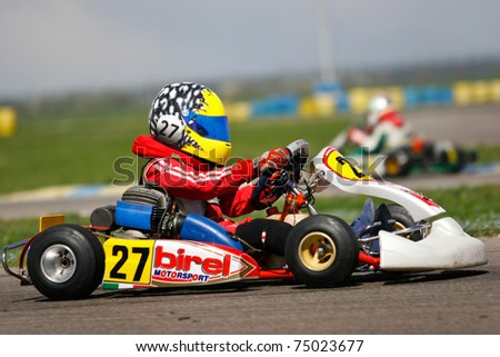 BUCHAREST, ROMANIA - APRIL 9: Mateas Davide competing in National Karting Championship on April 9, 2011 in Bucharest, Romania