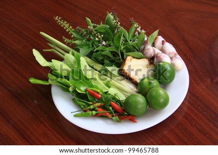 Set of tropical herb and ingredient prepared of cooking \