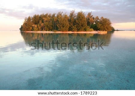 small tropical island at sunrise, Tahiti