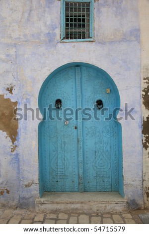 old arabic style blue door