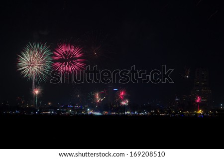 Fireworks over Patong City, South of Thailand on the feast of \
