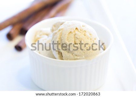 Home made,  Scoop of homemade cinnamon ice cream with cinnamon