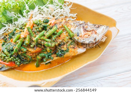 Thai Food - Spicy Sea Bass Soupsteamed, Thai style steamed fish in spicy sauce