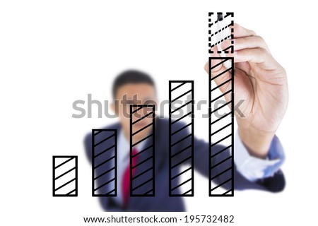 Concept business draw graph bar growth above whiteboard white background
