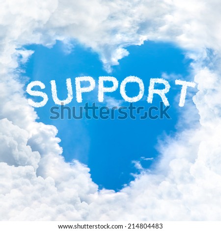 support word on blue sky inside heart cloud form