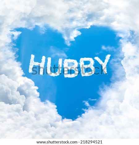 love husband word on blue sky inside heart cloud form