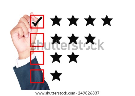 Hand Business man tick check box list on white background