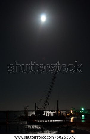 Moonlight over barge in St. Augustine Florida.