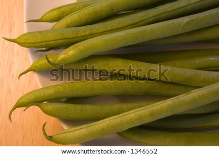 Long Thin Green Beans Piled On White Plate. Stock Photo 1346552 ...