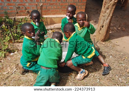 August 2014 - Village of Pomerini - Tanzania - Africa - The game of unidentified African children of asylum built in the Franciscan Mission of the Village of Pomerini in Tanzania.