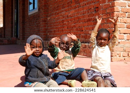 August 2014-Village of Pomerini-Tanzania-Africa- African children of the Franciscan Mission of the Village of Pomerini, high-risk country hit by the virus of HIV-AIDS