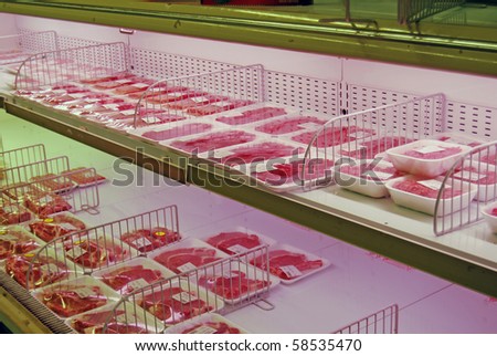 The exhibition in the meat department of a supermarket
