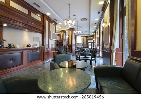 Hotel lobby cafe interior