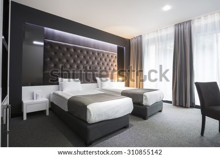 Interior of a double bed hotel room