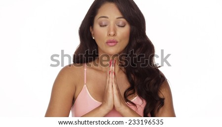 Mexican woman taking deep breaths