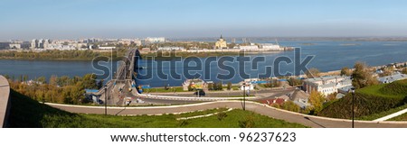 Panoramic view on Strelka - place of Oka and Volga rivers junction