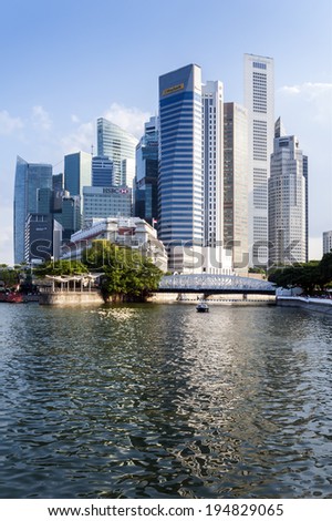 SINGAPORE-AUGUST 9: Panorama of Singapore on August 9, 2012 in Singapore. Central Business District (CBD), located at south of Singapore River, is the core financial and commercial districts.