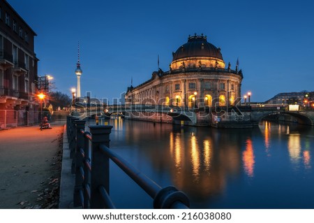night time illuminations of the Museum Island in Berlin, Germany.