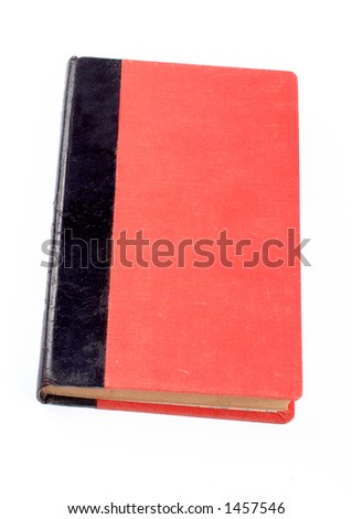 Old red and black book on white background