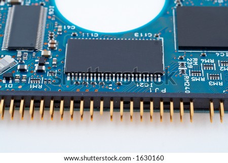 Computer circuit board on white background