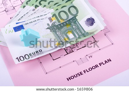 House and money on home plan background