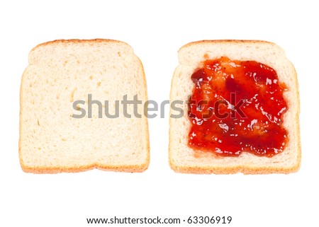 Toast with strawberry jam isolated on white background