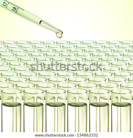 Liquid drop from laboratory glass Pipette  to test tube