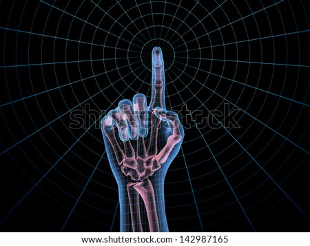 X-ray image of human hand with finger point