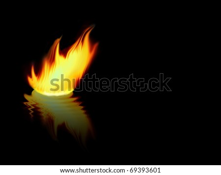 Fire flames and reflection in water