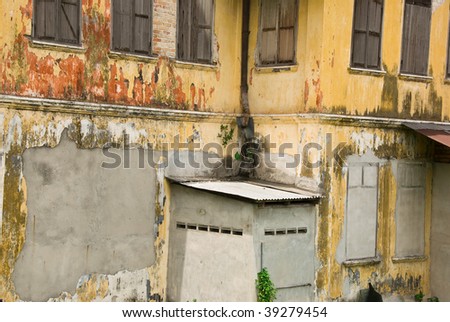 old malaysian houses in ruins, detail