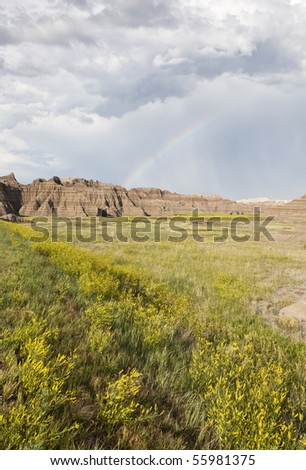Badlands Wilderness with rainbow, Badlands National Park, South Dakota, United States