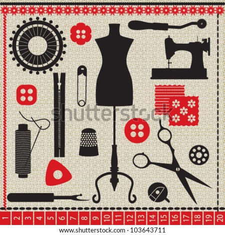 Sewing Related Elements On White Textured Background Stock Vector ...