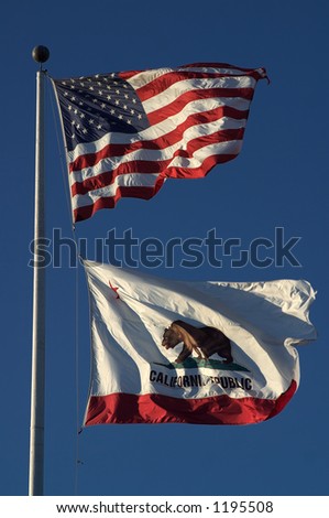 Flag of the state of California (underneath the US flag).
