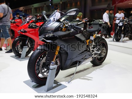 NONTHABURI, THAILAND - MARCH 31:The Ducati 1199S ABS  is on display at the 35th Bangkok International Motor Show 2014 on March 31, 2014 in Nonthaburi, Thailand