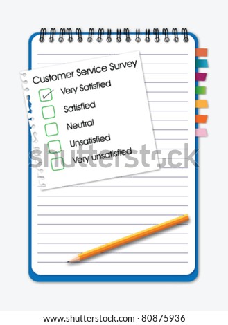 Customer service survey on notebook with pencil