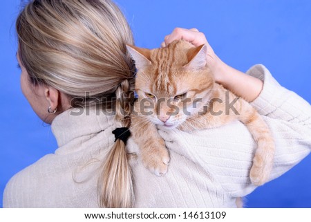 Woman with lazy cat