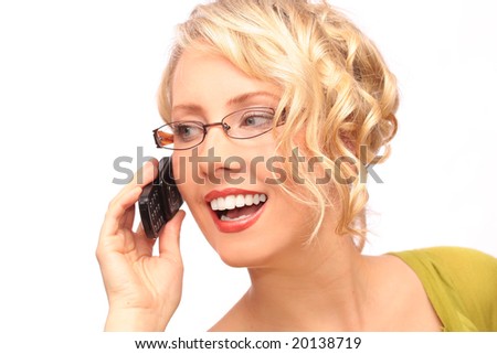 The beautiful blonde the girl telephones in business matters