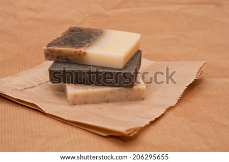 Natural soap on packaging paper, SPA concept